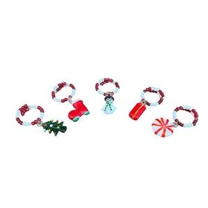 Holiday Christmas Wine Glass Charms Set of 5 Snowman Stocking Tree Present Mint